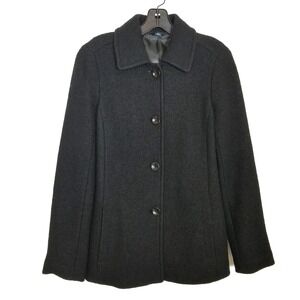 Lands' End Women's  Wool  Blend Jacket Sz 4 Tall Black Lined Button Up
